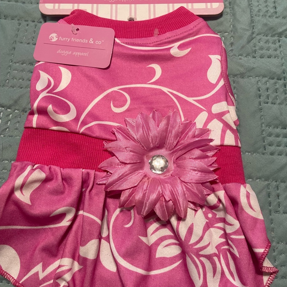 Furry Friends & Co. Pink Dog Dress with Floral Accent